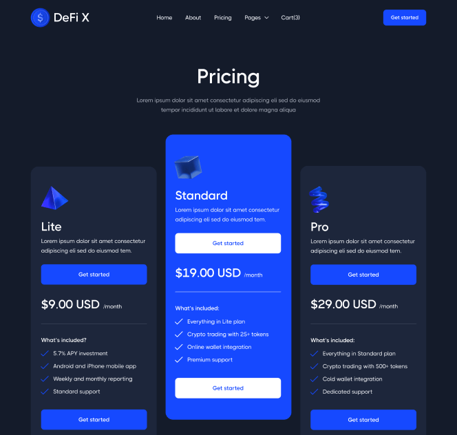 Pricing - DeFi X Webflow Template